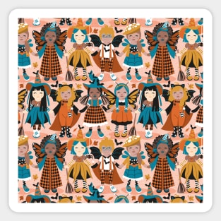 Witches dance // pattern // flesh background orange yellow and teal halloween fantasy costumes Sticker